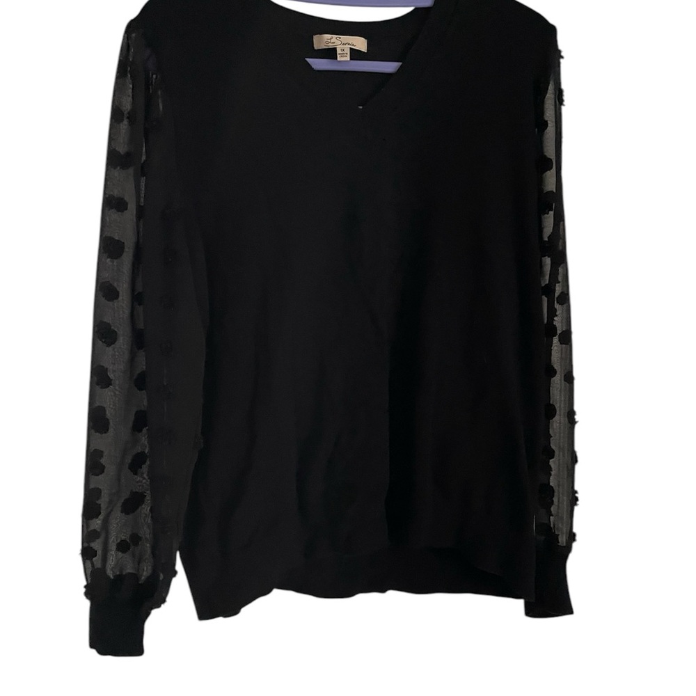 Stitch Fix - Black Sweater with Sheer Polka Dot Sleeves 1X